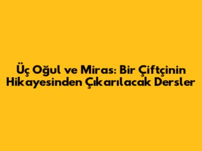 Üç Oğul ve Miras: Bir Çiftçinin Hikayesinden Çıkarılacak Dersler