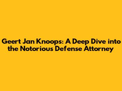 Geert Jan Knoops: A Deep Dive into the Notorious Defense Attorney