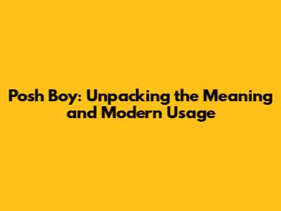 Posh Boy: Unpacking the Meaning and Modern Usage