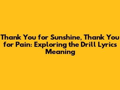 Thank You for Sunshine, Thank You for Pain: Exploring the Drill Lyrics Meaning